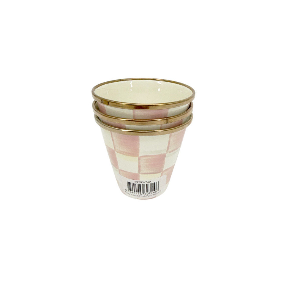 MACKENZIE-CHILDS Herb Pots in Rosy Check Set of 3 - Picture 10 of 11